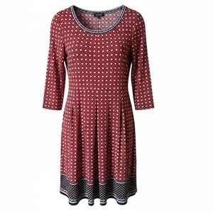 Max Edition XL Geometric Fit & Flare Dress Red Blue Scoop Neck 3/4 Sleeve